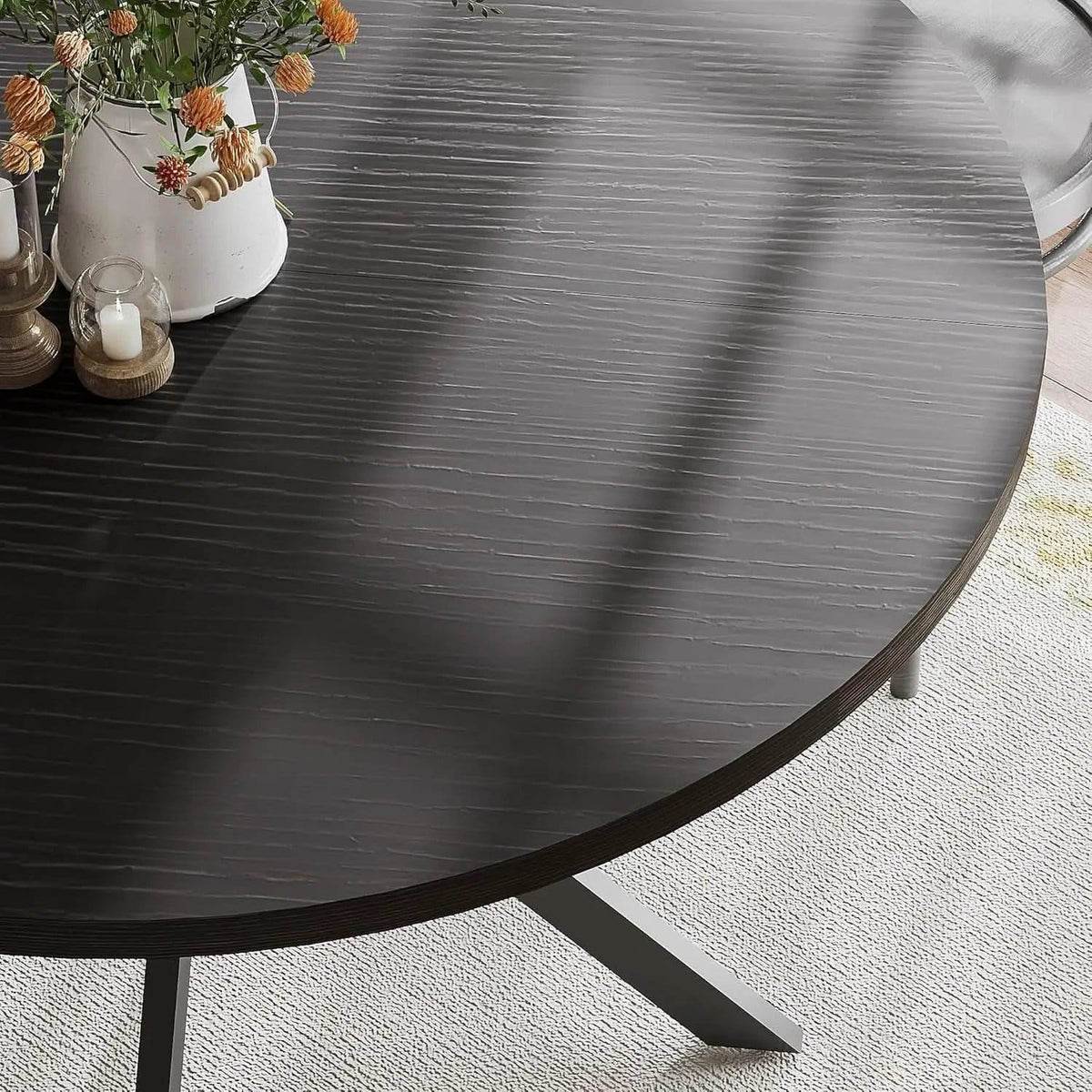 47.2 Inch Circular Dining Table Matte Black Finish from PriceLows™