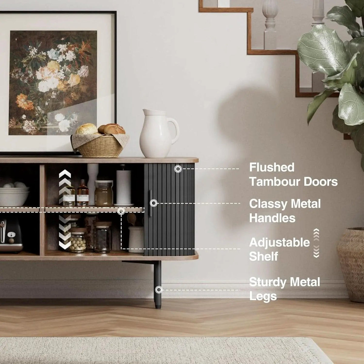 47 Inch Black TV Stand With Sliding Doors And Storage from PriceLows™