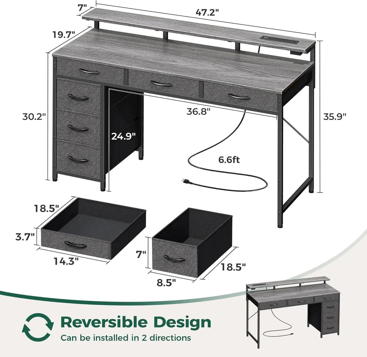 47 Inch Grey Gaming Desk With LED Lights And Drawers from PriceLows™