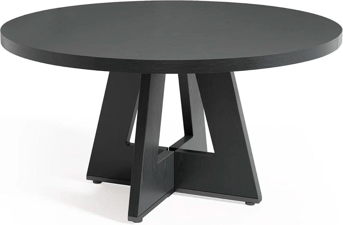 47 Inch Round Dining Table Black With Wooden Pedestal Base from PriceLows™