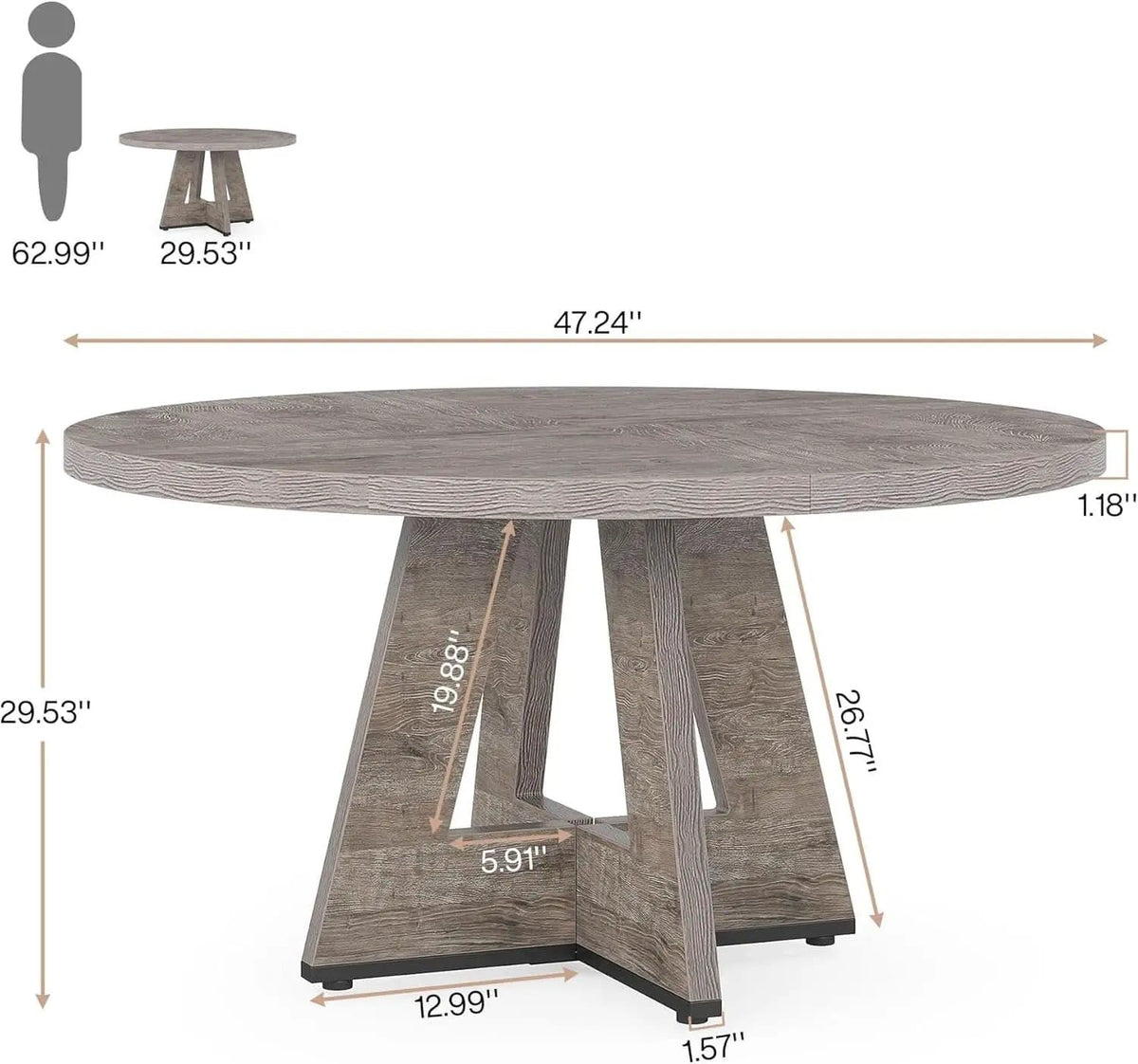 47 Inch Round Farmhouse Dining Table Grey For Four from PriceLows™