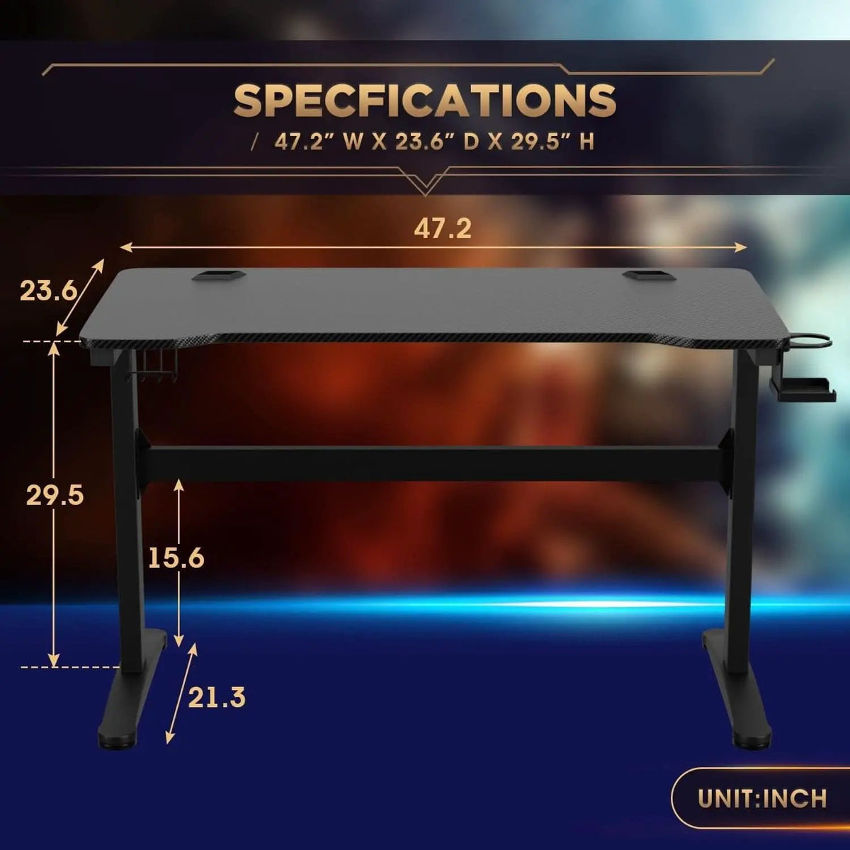 47 Inch T Shaped Gaming Desk With Cup Holder And Headphone Hook from PriceLows™
