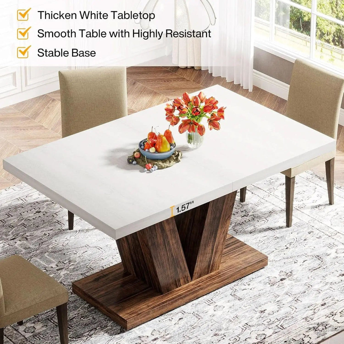 47 Inch White Oak Dining Table With Heavy Pedestal Base from PriceLows™