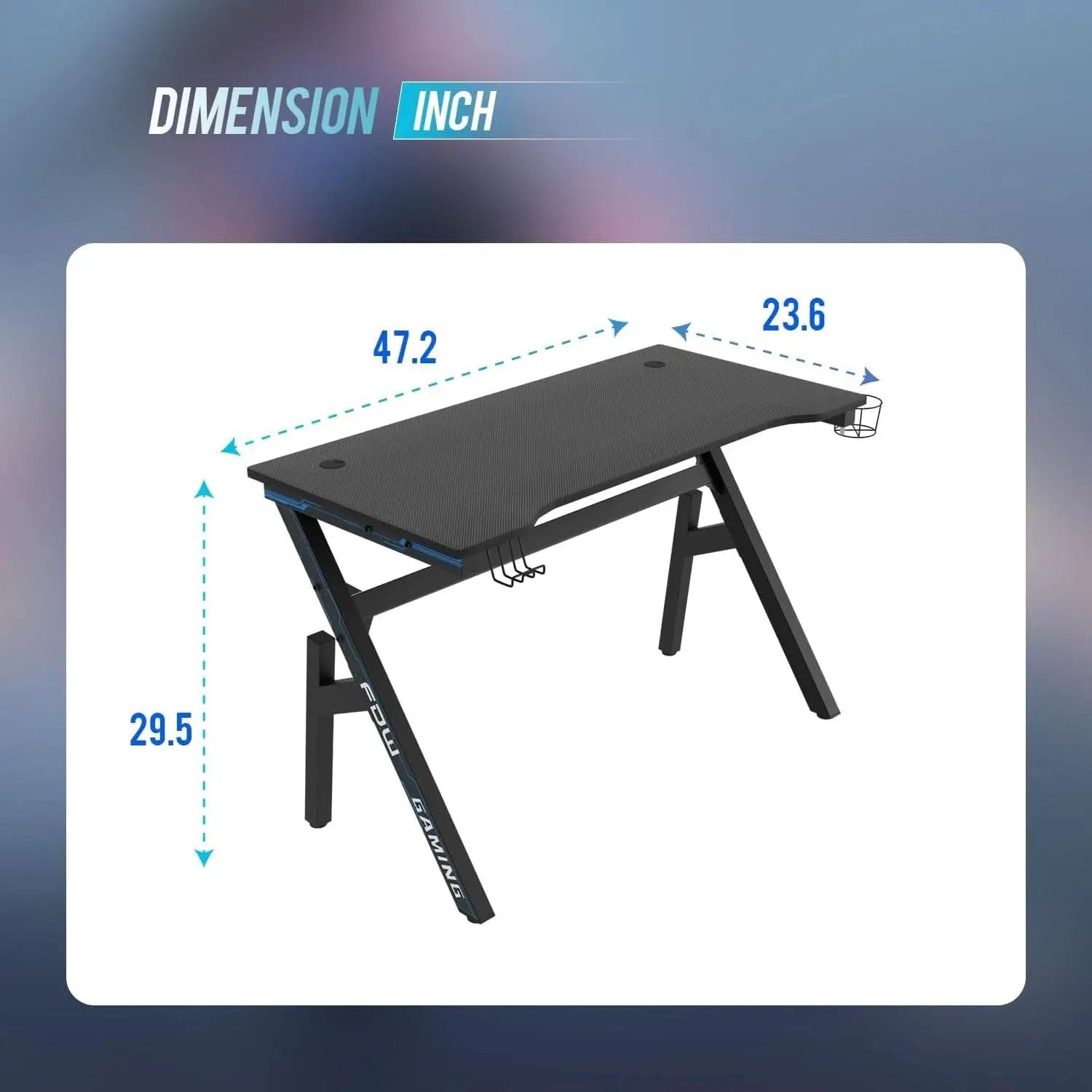 47 Inch Carbon Fiber Gaming Desk with Cup Holder from PriceLows™