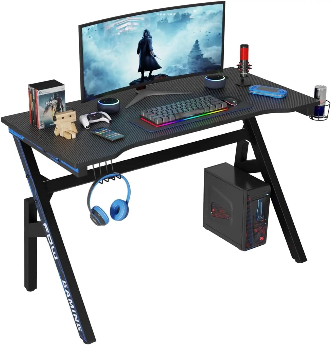 47 Inch Carbon Fiber Gaming Desk with Cup Holder from PriceLows™