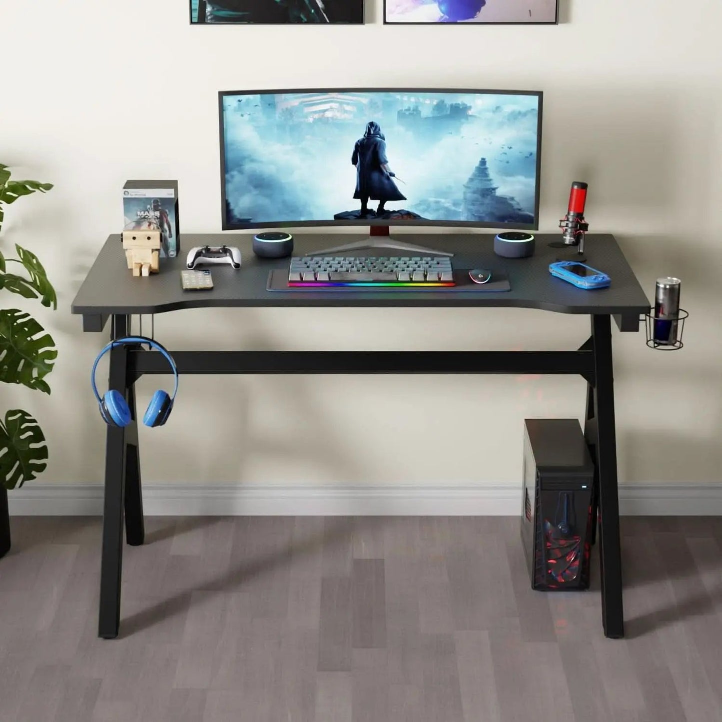 47 Inch Carbon Fiber Gaming Desk with Cup Holder from PriceLows™