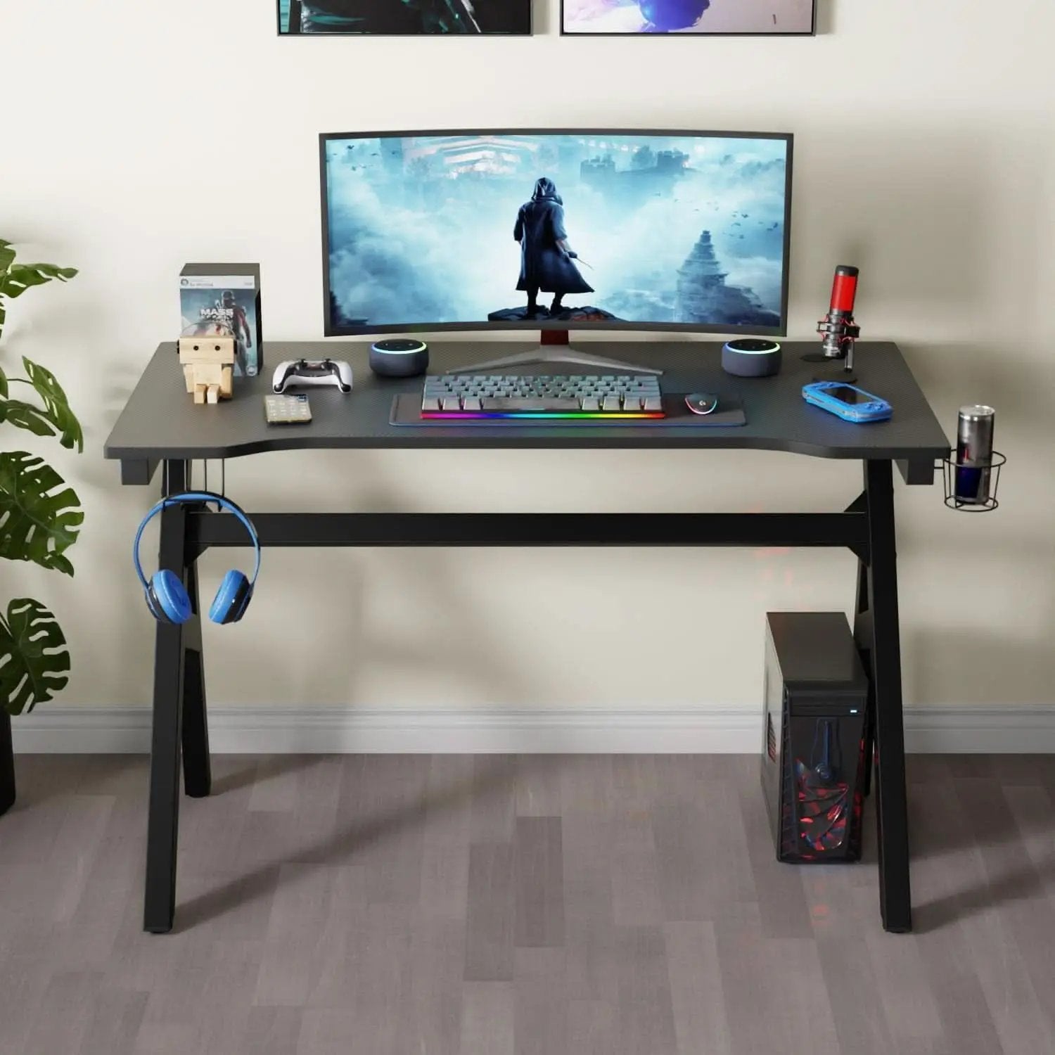47 Inch Carbon Fiber Gaming Desk with Cup Holder from PriceLows™