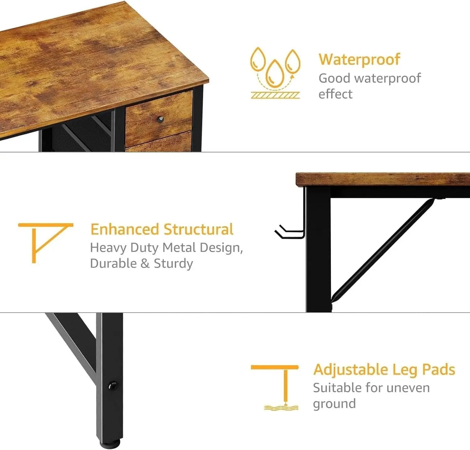 47 Inch Computer Desk With Fabric Drawers Rustic Brown from PriceLows™