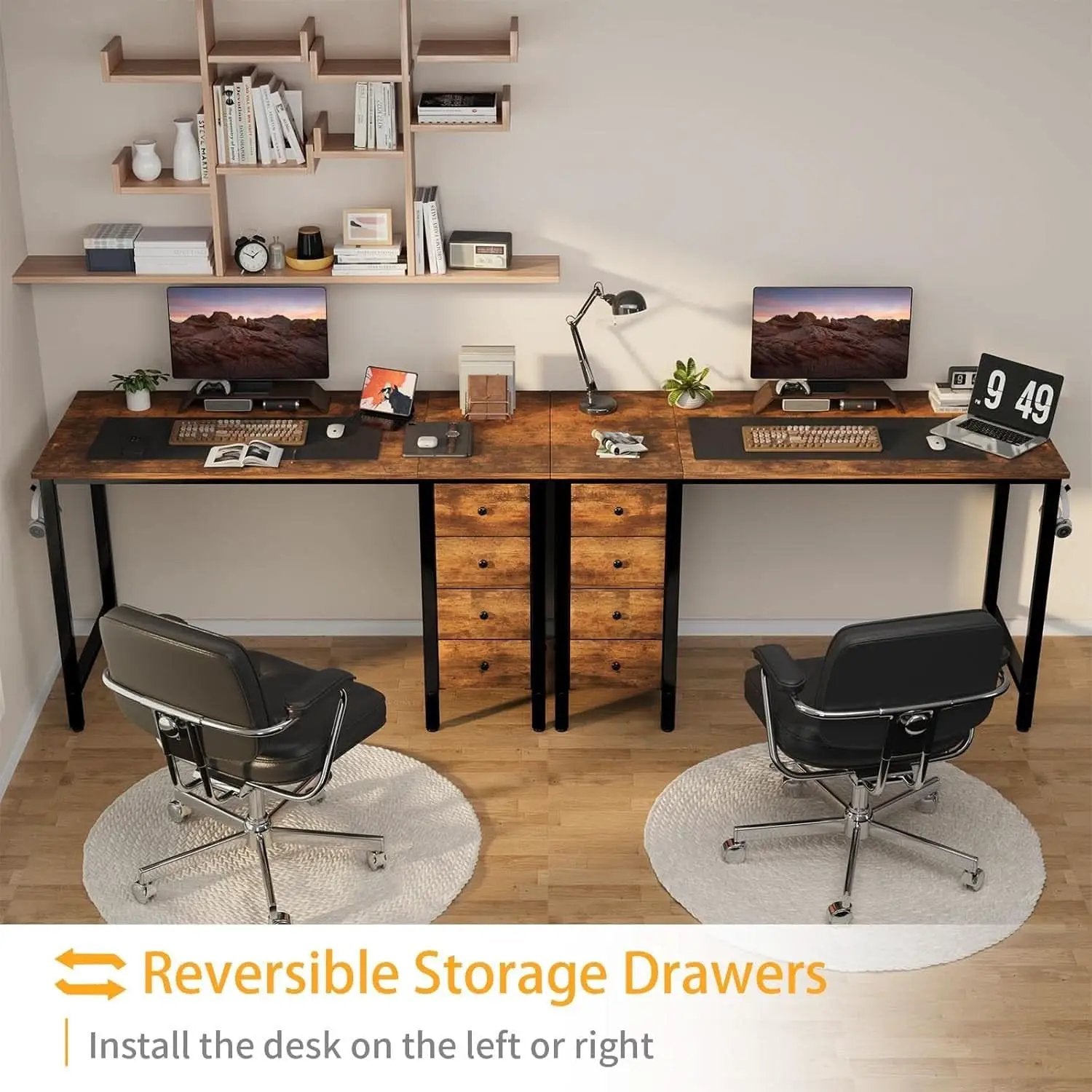 47 Inch Computer Desk With Fabric Drawers Rustic Brown from PriceLows™