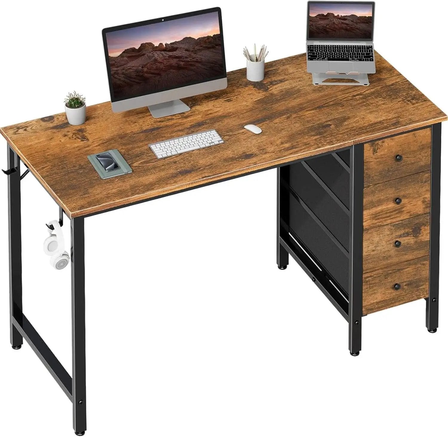 47 Inch Computer Desk With Fabric Drawers Rustic Brown from PriceLows™