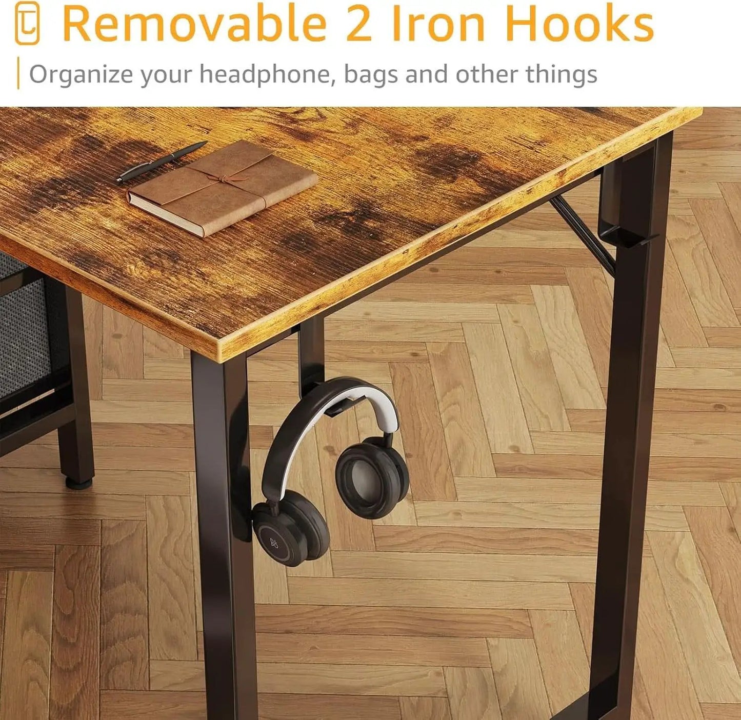 47 Inch Computer Desk With Fabric Drawers Rustic Brown from PriceLows™