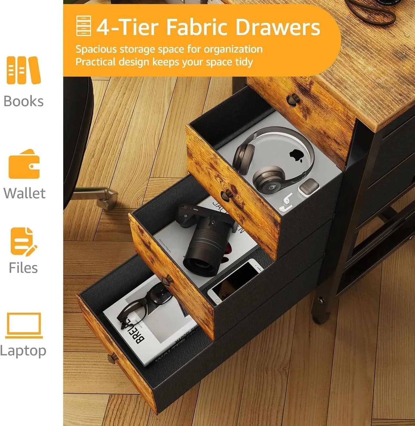 47 Inch Computer Desk With Fabric Drawers Rustic Brown from PriceLows™