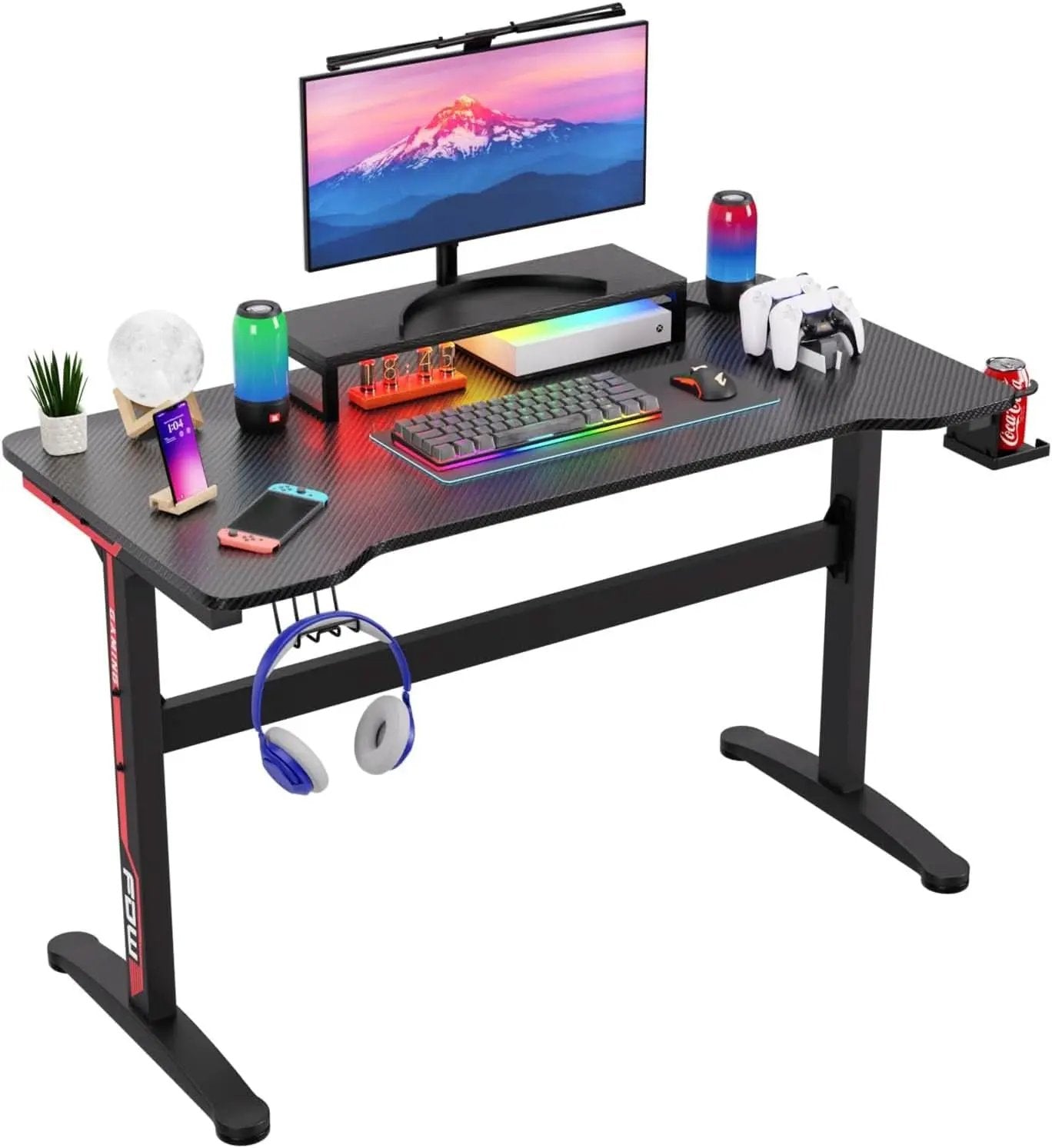 47 Inch T Shaped Gaming Desk With Cup Holder And Headphone Hook from PriceLows™