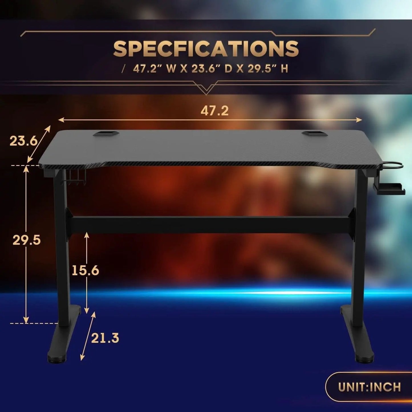 47 Inch T Shaped Gaming Desk With Cup Holder And Headphone Hook from PriceLows™