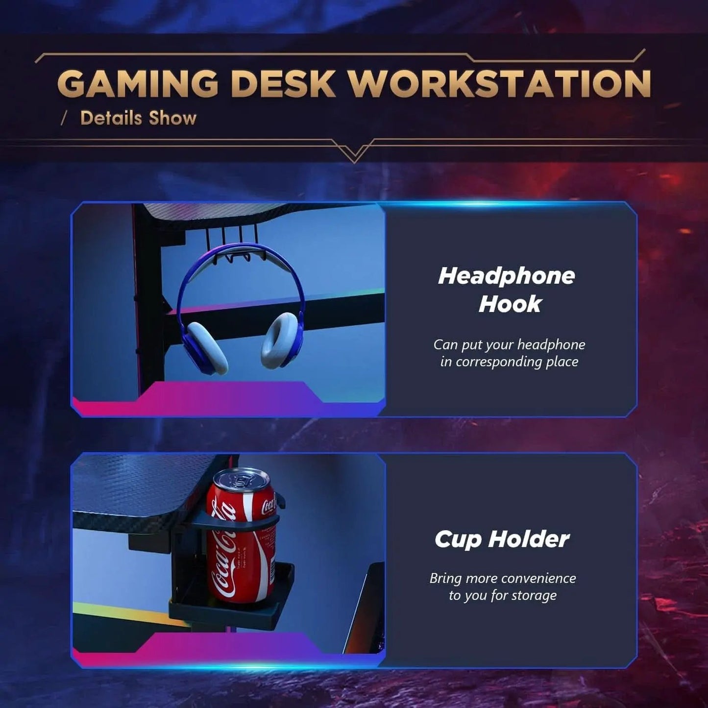 47 Inch T Shaped Gaming Desk With Cup Holder And Headphone Hook from PriceLows™