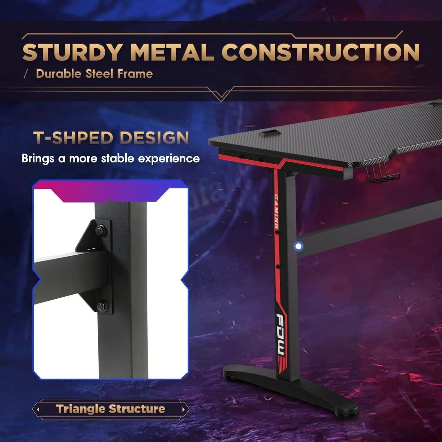 47 Inch T Shaped Gaming Desk With Cup Holder And Headphone Hook from PriceLows™