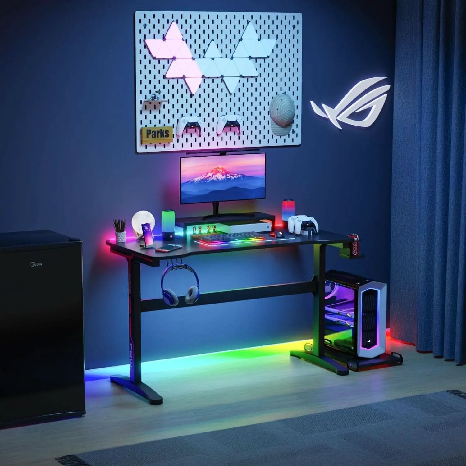 47 Inch T Shaped Gaming Desk With Cup Holder And Headphone Hook from PriceLows™