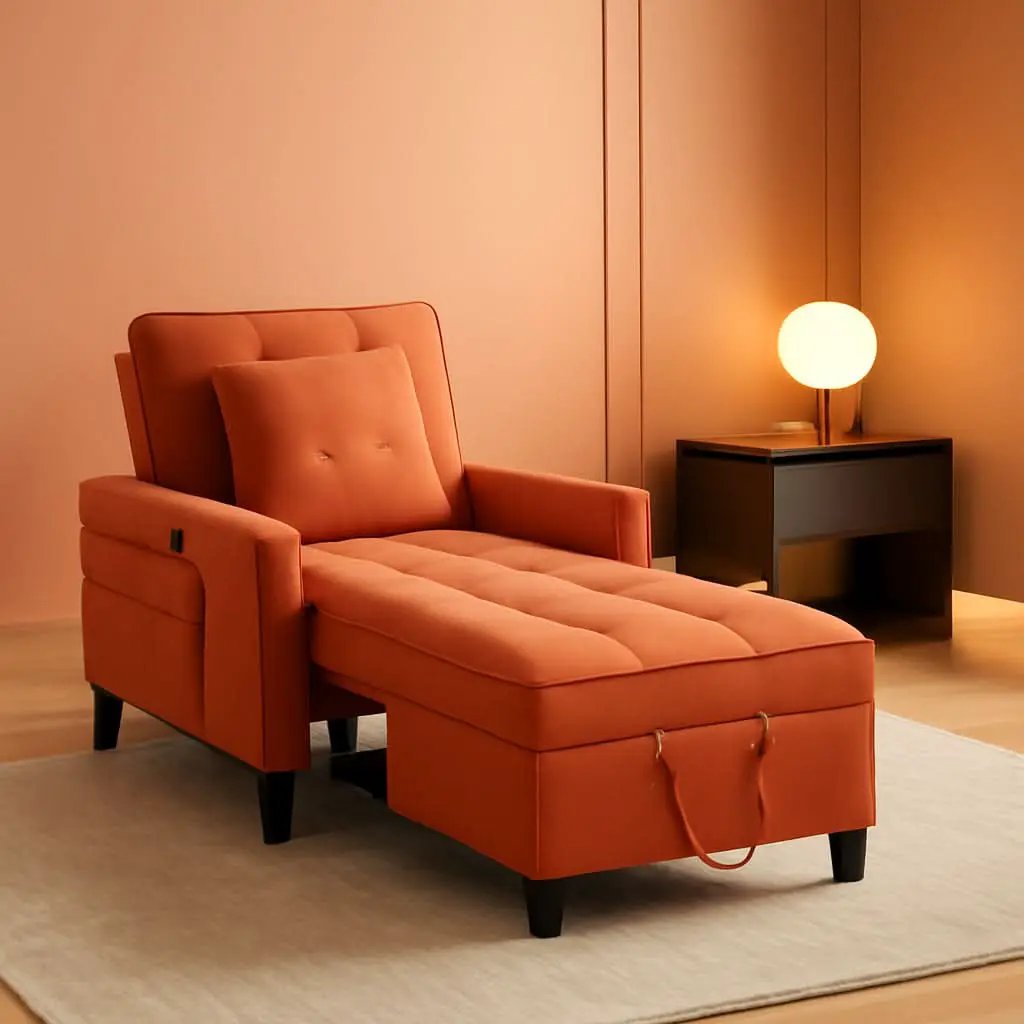 Three In One Velvet Orange Convertible Sleeper Chair from PriceLows™