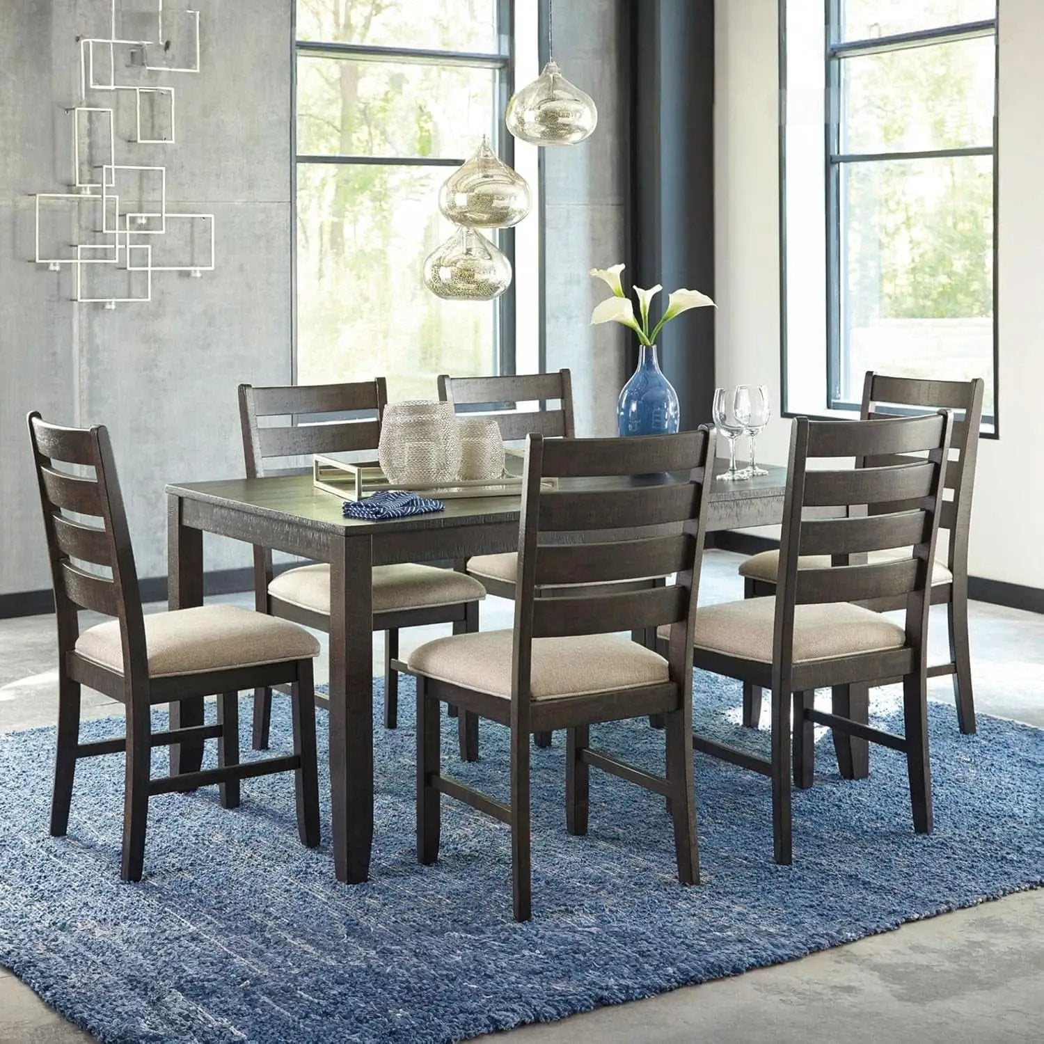 Brown Rectangular Dining Table Set Upholstered Chairs from PriceLows™