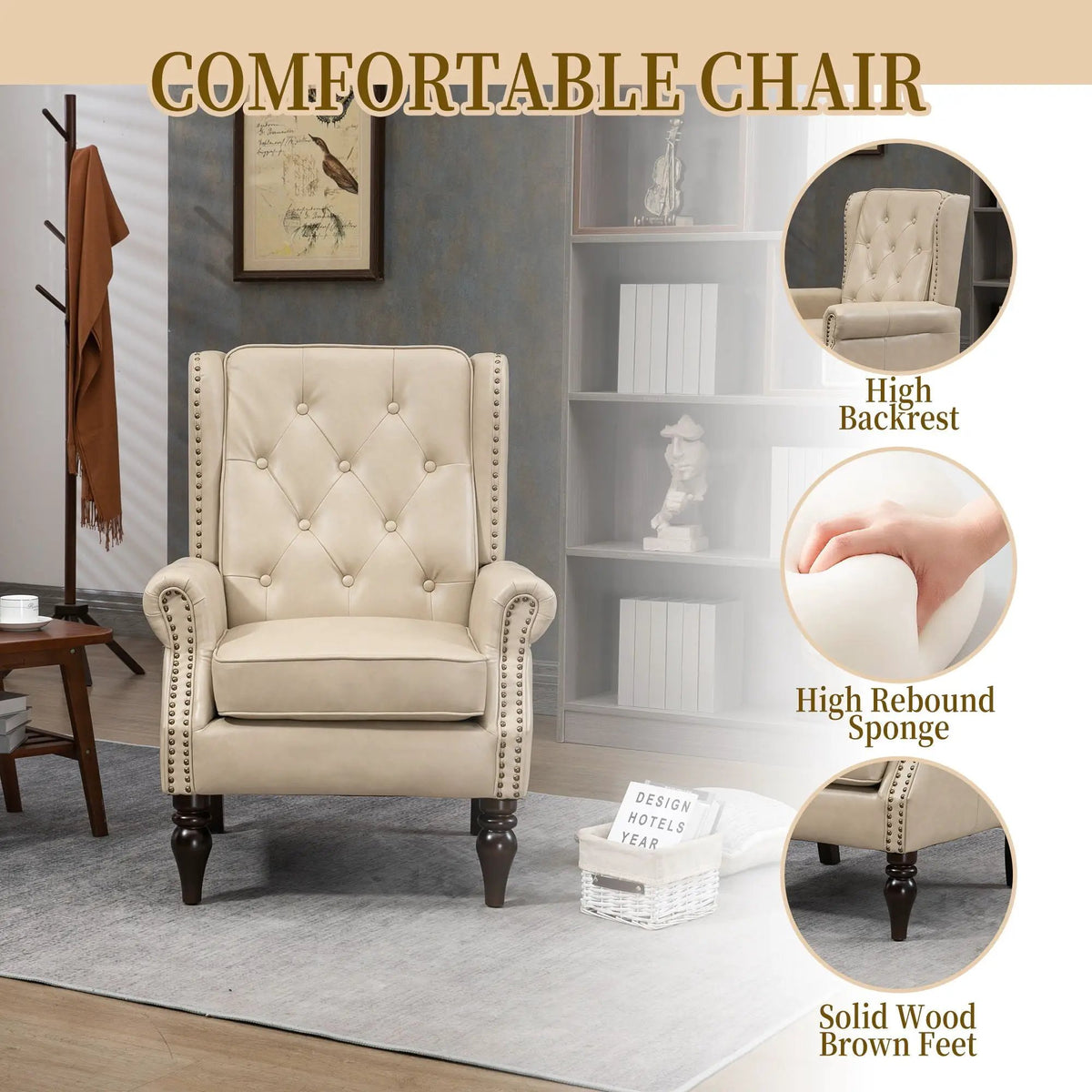 Modern Accent Armchair | Rubber Wood Legs | High Resilience Foam