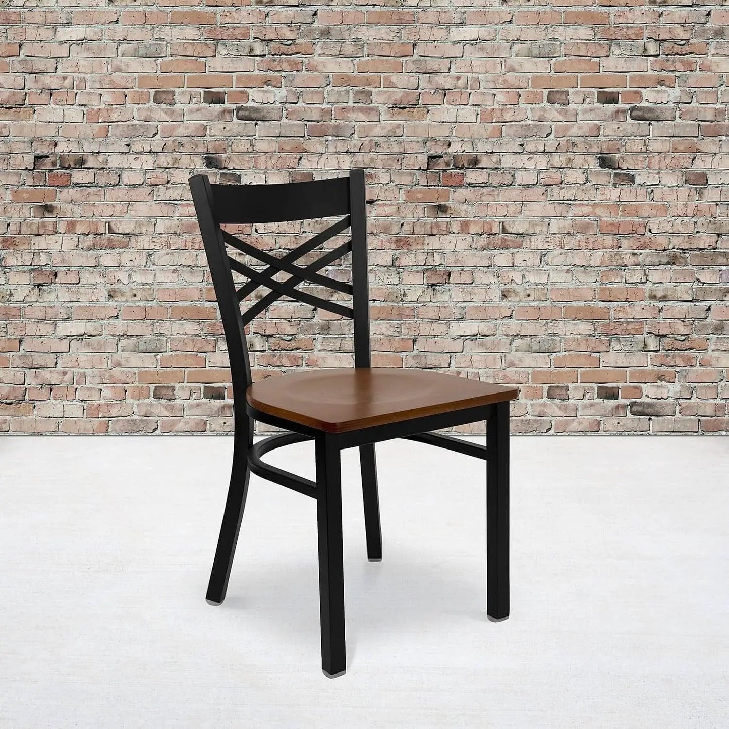 2 Pack HERCULES Series Black X Back Metal Dining Chairs With Cherry Wood Seats For Home Or Commercial Use from PriceLows™