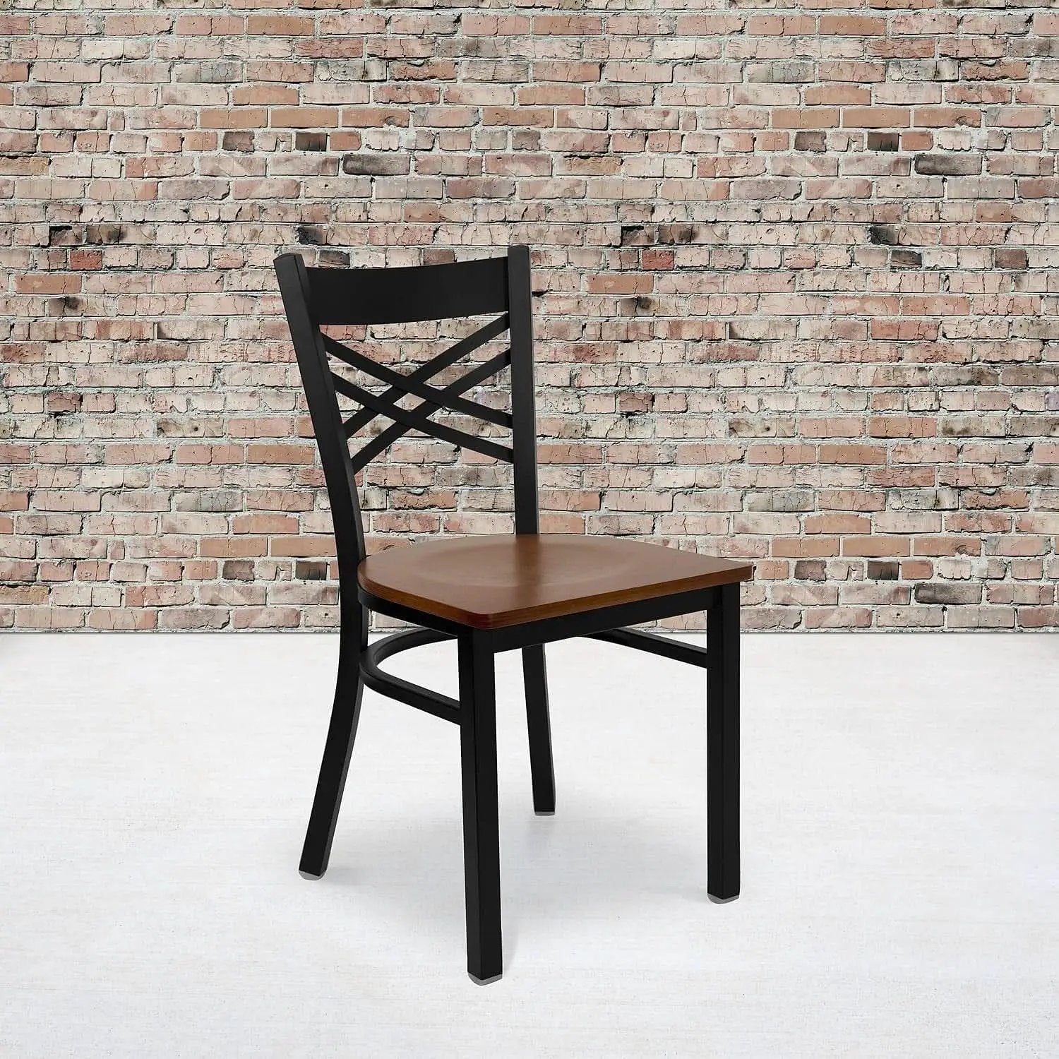 2 Pack HERCULES Series Black X Back Metal Dining Chairs With Cherry Wood Seats For Home Or Commercial Use from PriceLows™