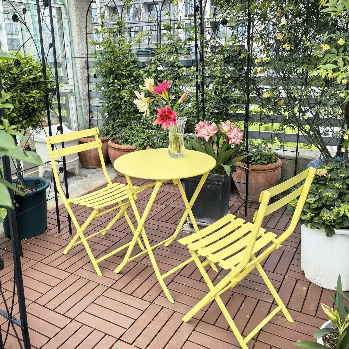 3 Piece Patio Bistro Set Of Foldable Round Table And Chairs | 3-Piece Set | Metal | Outdoor Living