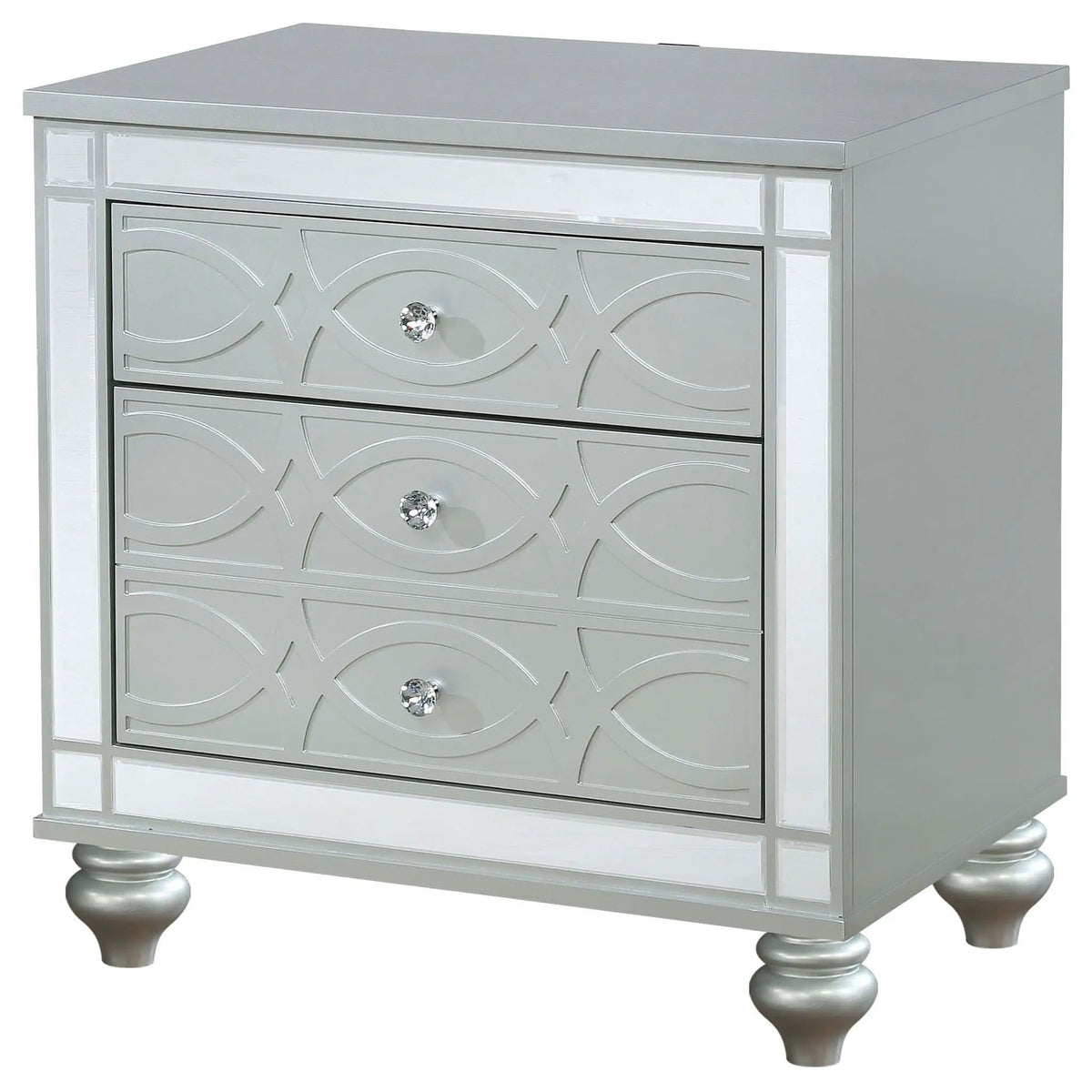 Gunnison 2-drawer Nightstand Silver Metallic | 28 x 18 x 29.25 in | Crystal | Bedroom