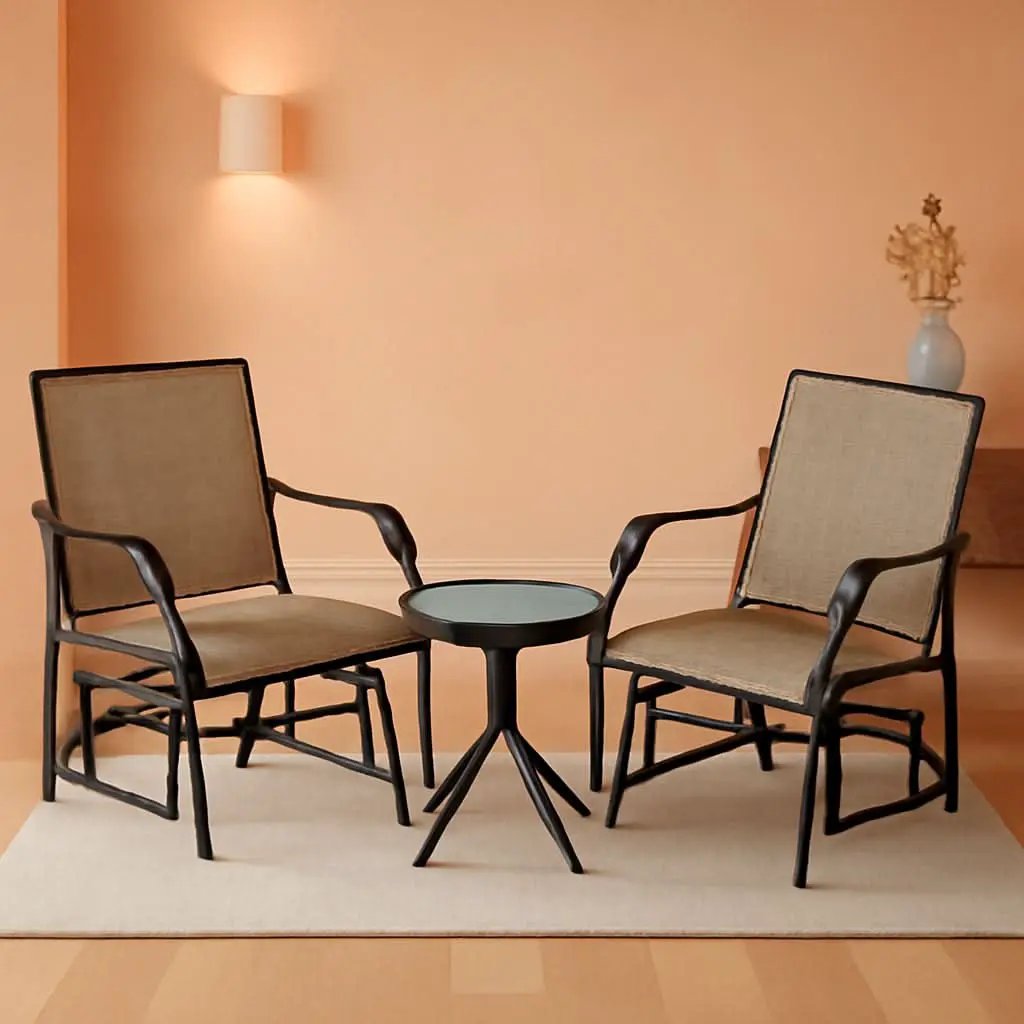 3 Piece Outdoor Glider Chair Bistro Set With Two Sling Chairs And Glass Tabletop Mixed Brown from PriceLows™