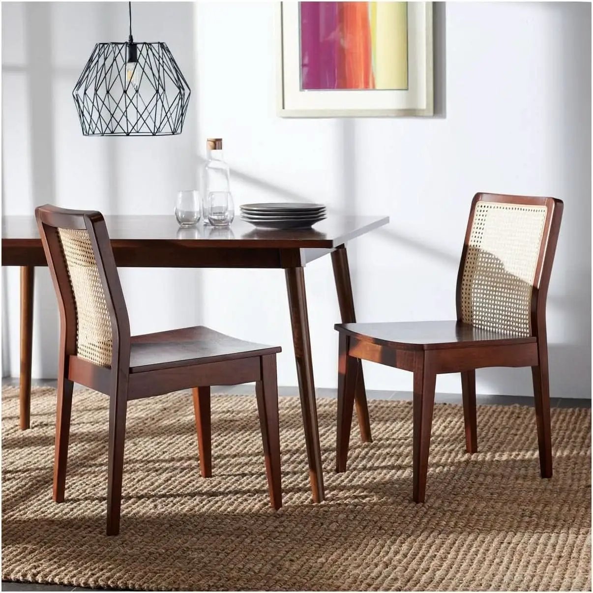 Benicio Dark Brown Natural Rattan Back Dining Chair Set of 2 from PriceLows™
