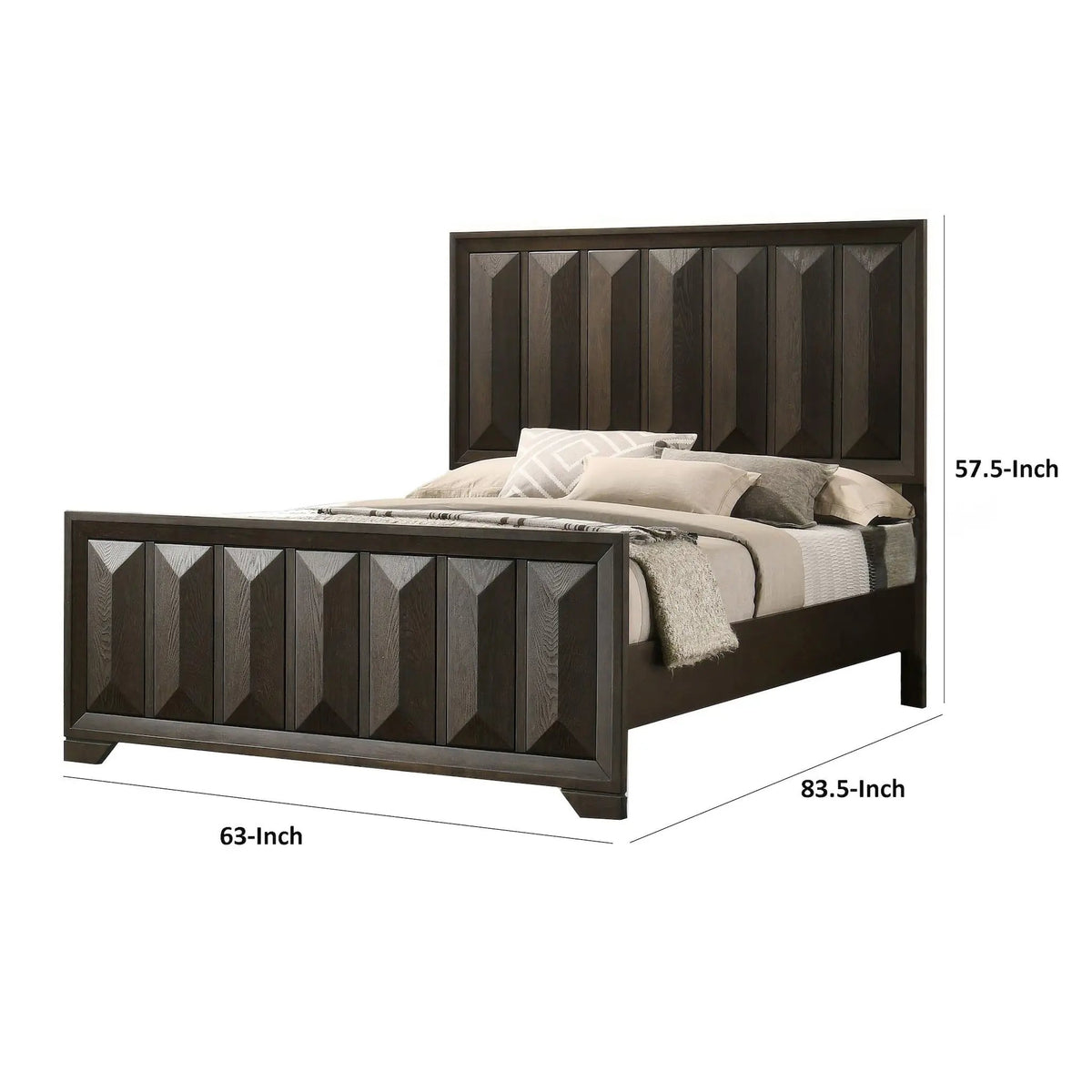 3-Piece Bedroom Set | Faceted Panel Bed | 2 Nightstands | Transitional Style