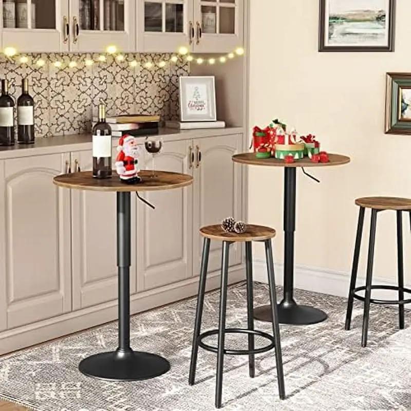Bar Height Stools Set Of 2 With Footrest Rustic Brown from PriceLows™