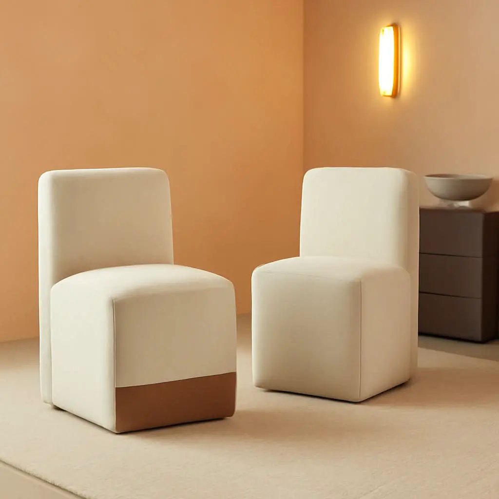 Rolling Dining Chair Set Of 2 With Casters Cognac Linen from PriceLows™