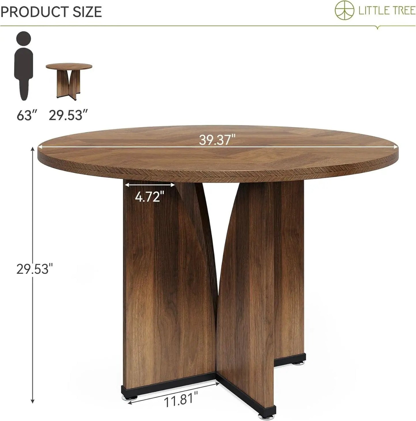 Round 39 Inch Dining Table Rustic Dark Brown Seats 2 To 4 from PriceLows™