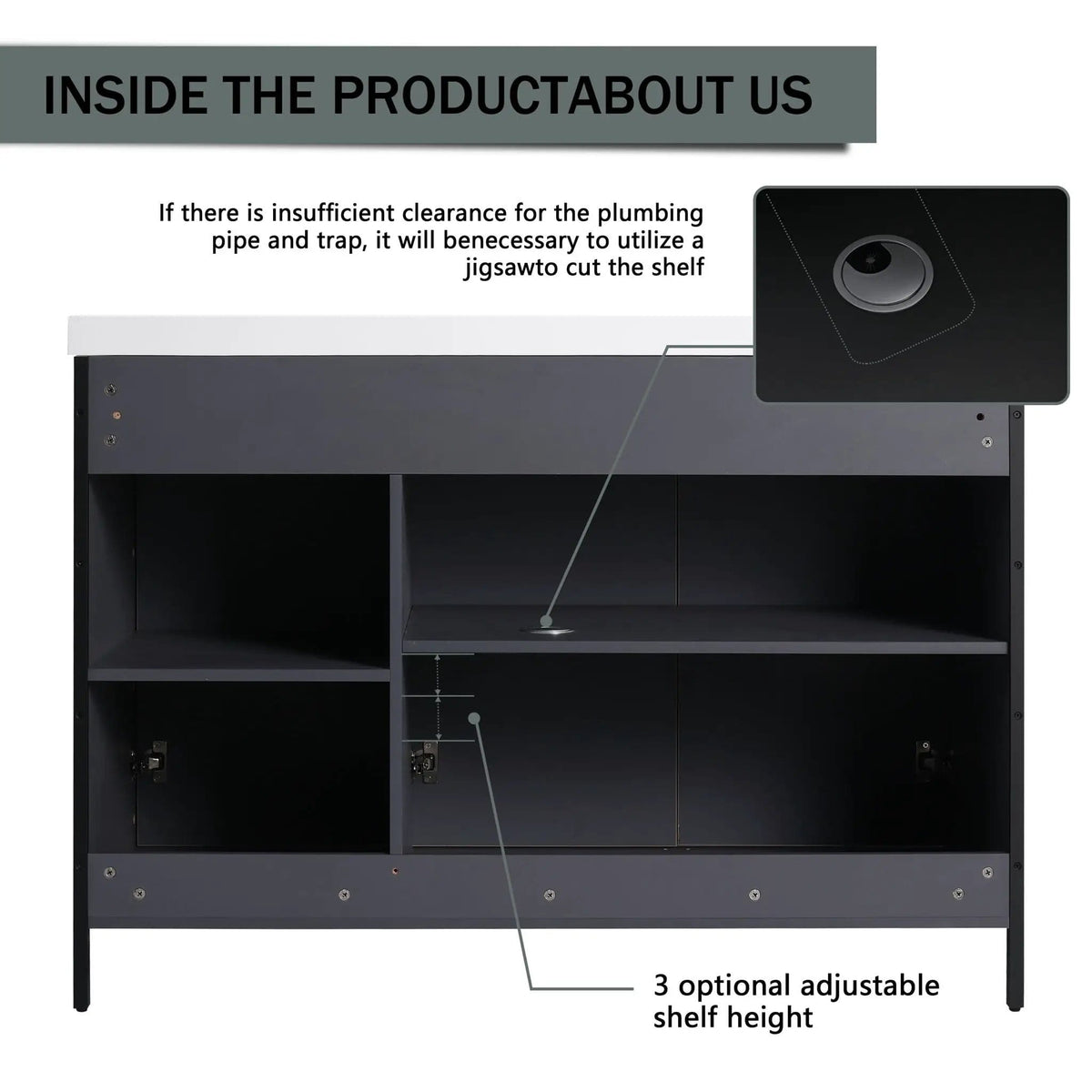 Modern Freestanding Bathroom Vanity With Resin Sink & Soft Close Cabinet Doors | 4 Pieces | Metal & Plywood | Bathroom