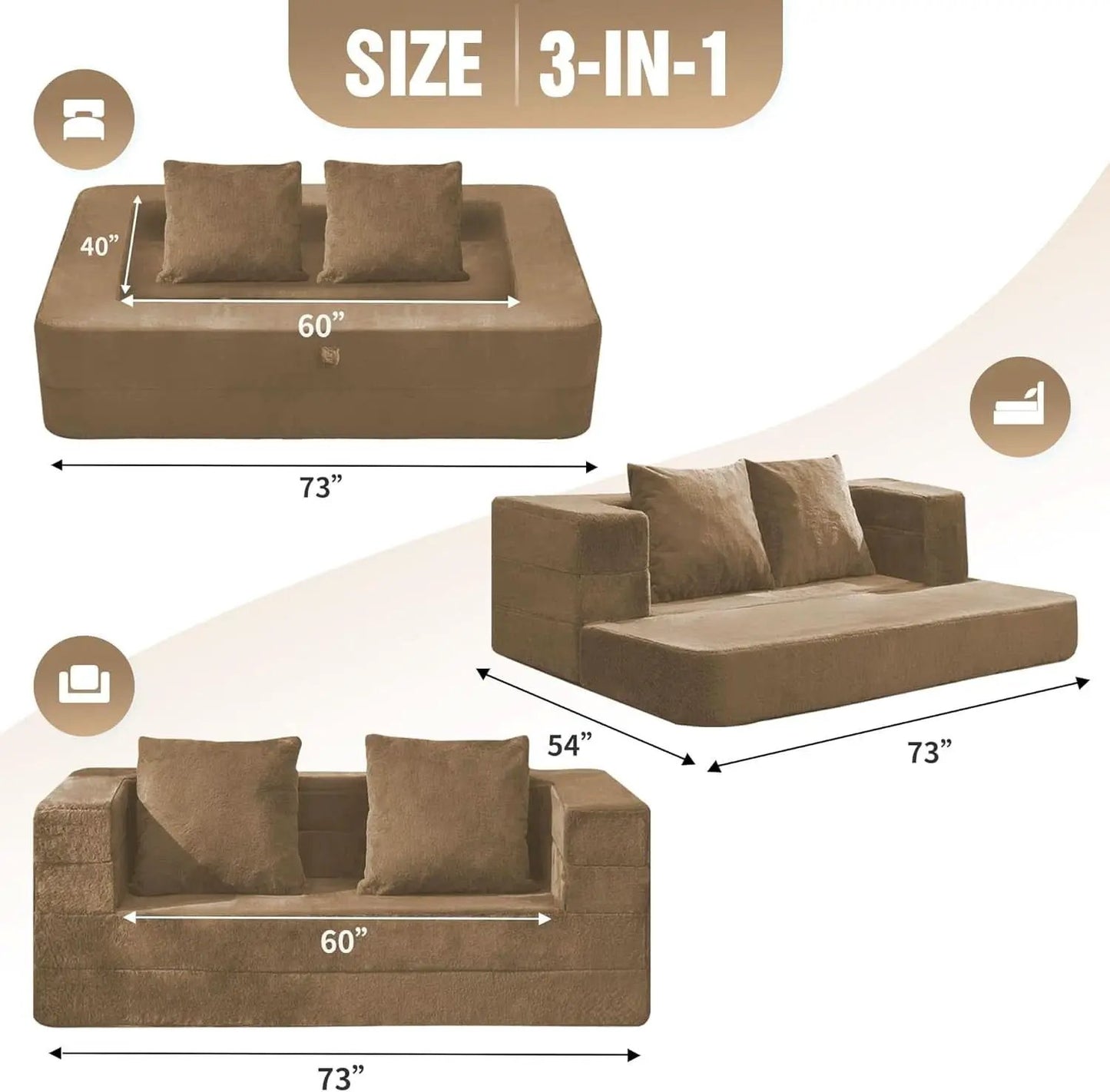 Folding Bean Bag Chair 3in1 Convertible Sofa Bed Brown from PriceLows™