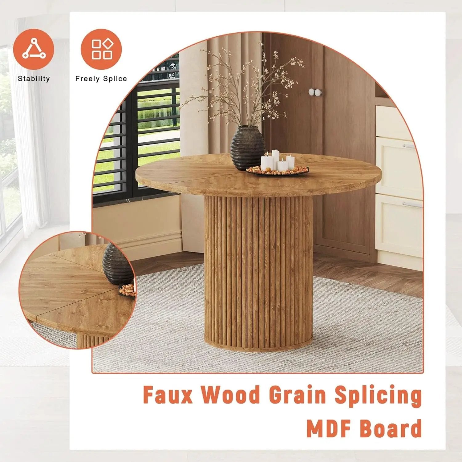 Round Dining Table Set For Four Engineered Wood Finish from PriceLows™