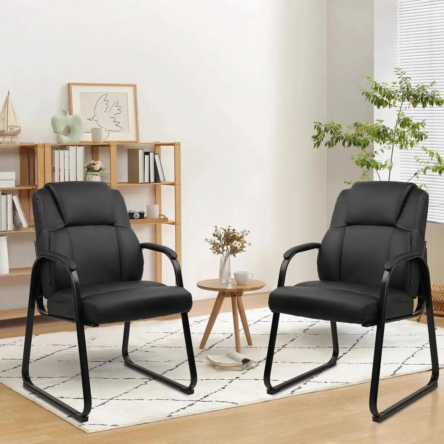 Black Leather Guest Chair 2 Pack With Padded Armrests from PriceLows™