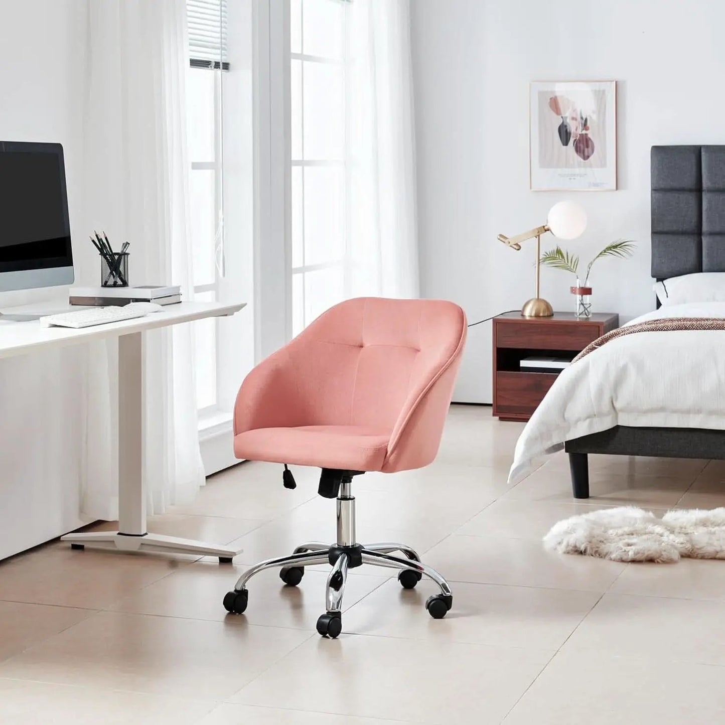 Pink Velvet Desk Chair With Swivel Office Chair Modern from PriceLows™