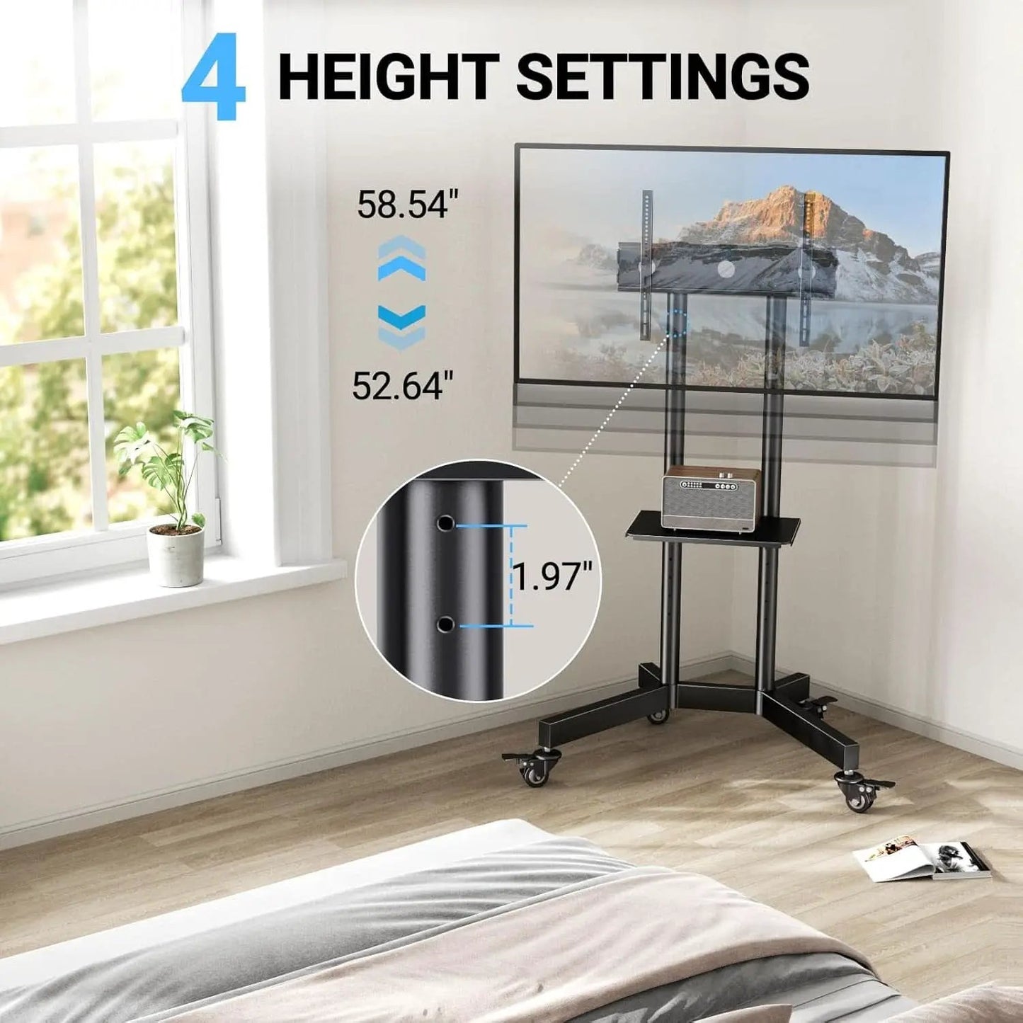 Rolling TV Stand For 32 To 85 Inch TVs Height Adjustable from PriceLows™