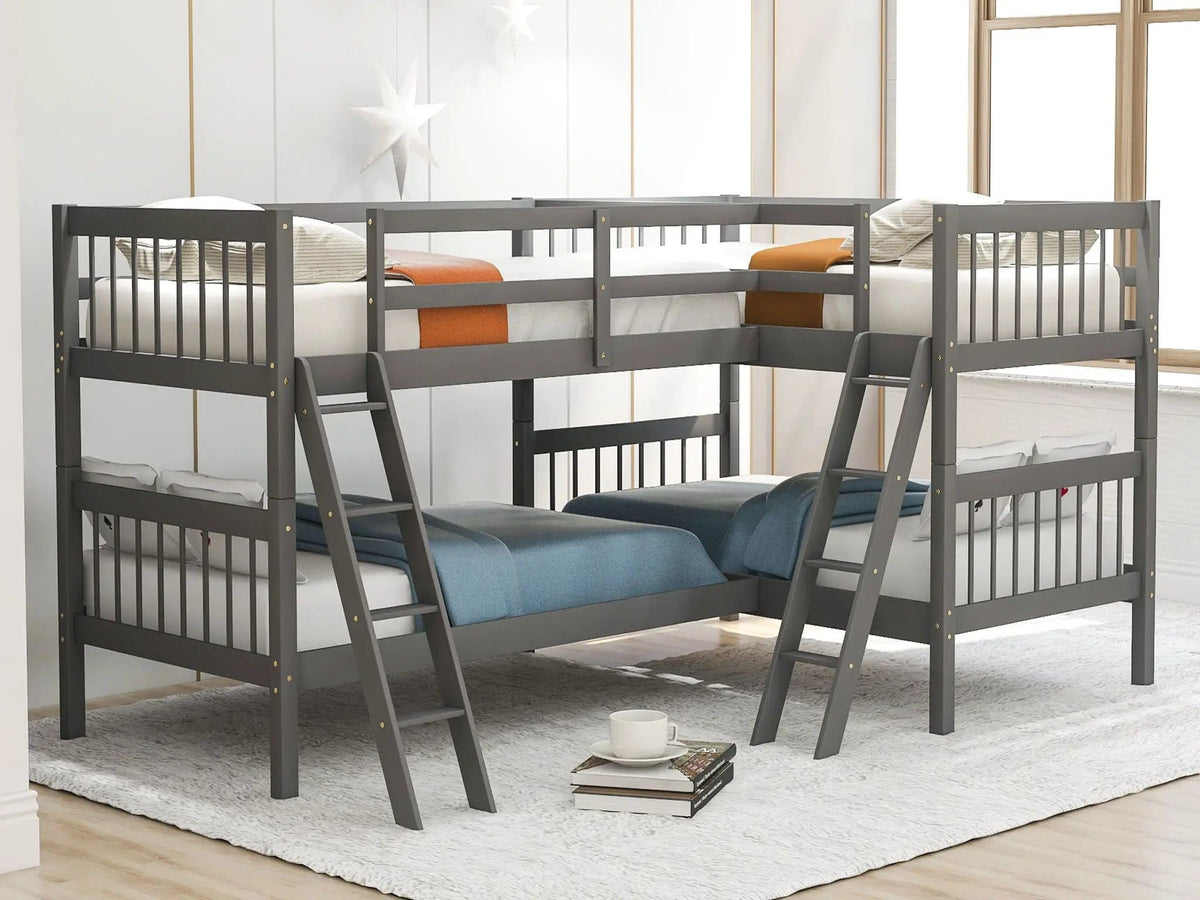 L Shaped Bunk Bed With Ladder | 2 Pieces | Pine Wood | Bedroom