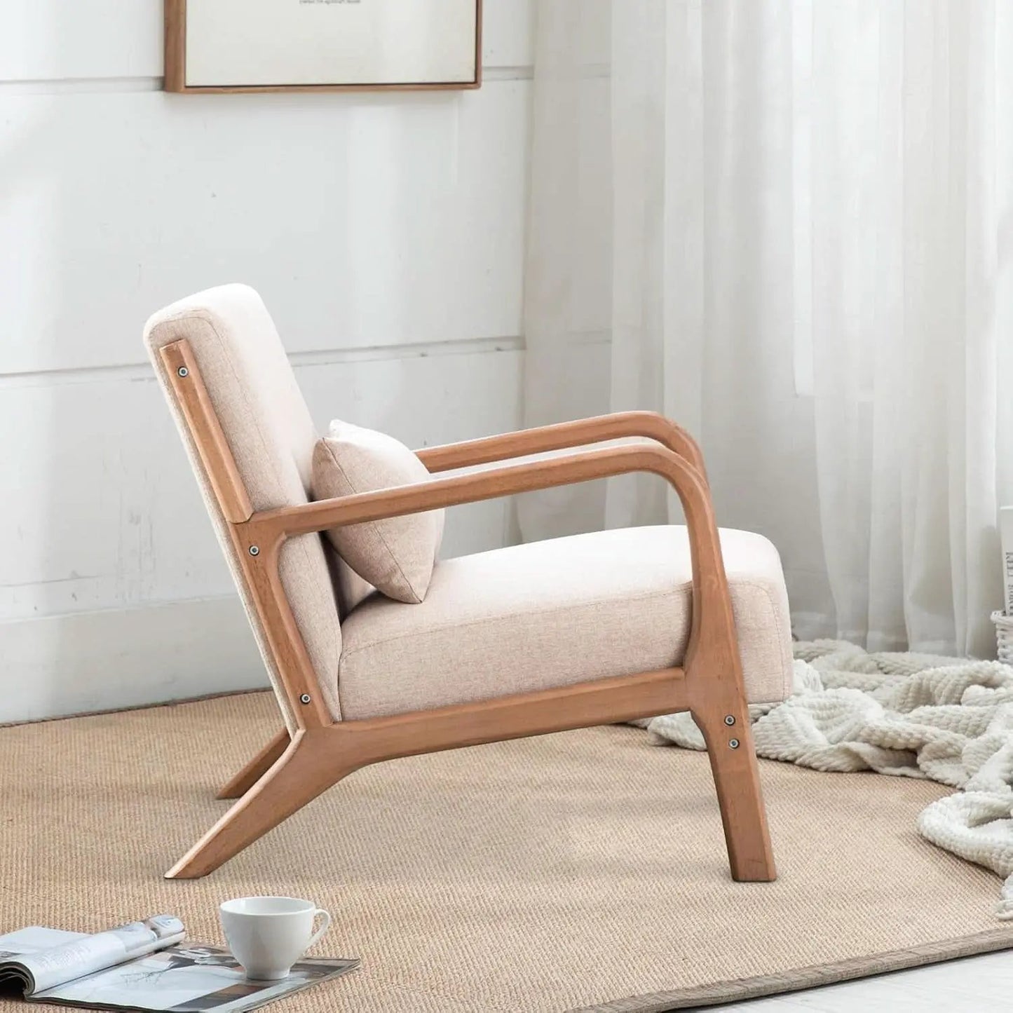 Beige Luxuriously Upholstered Mid Century Modern Chair from PriceLows™