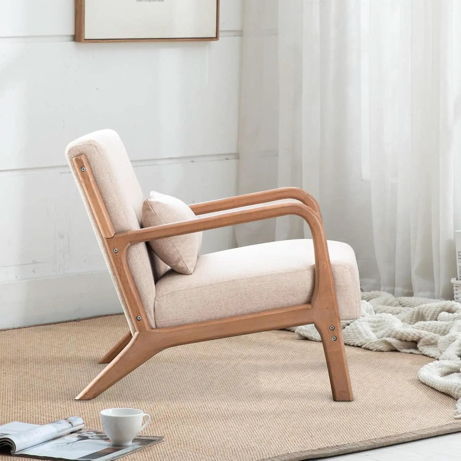 Beige Luxuriously Upholstered Mid Century Modern Chair from PriceLows™