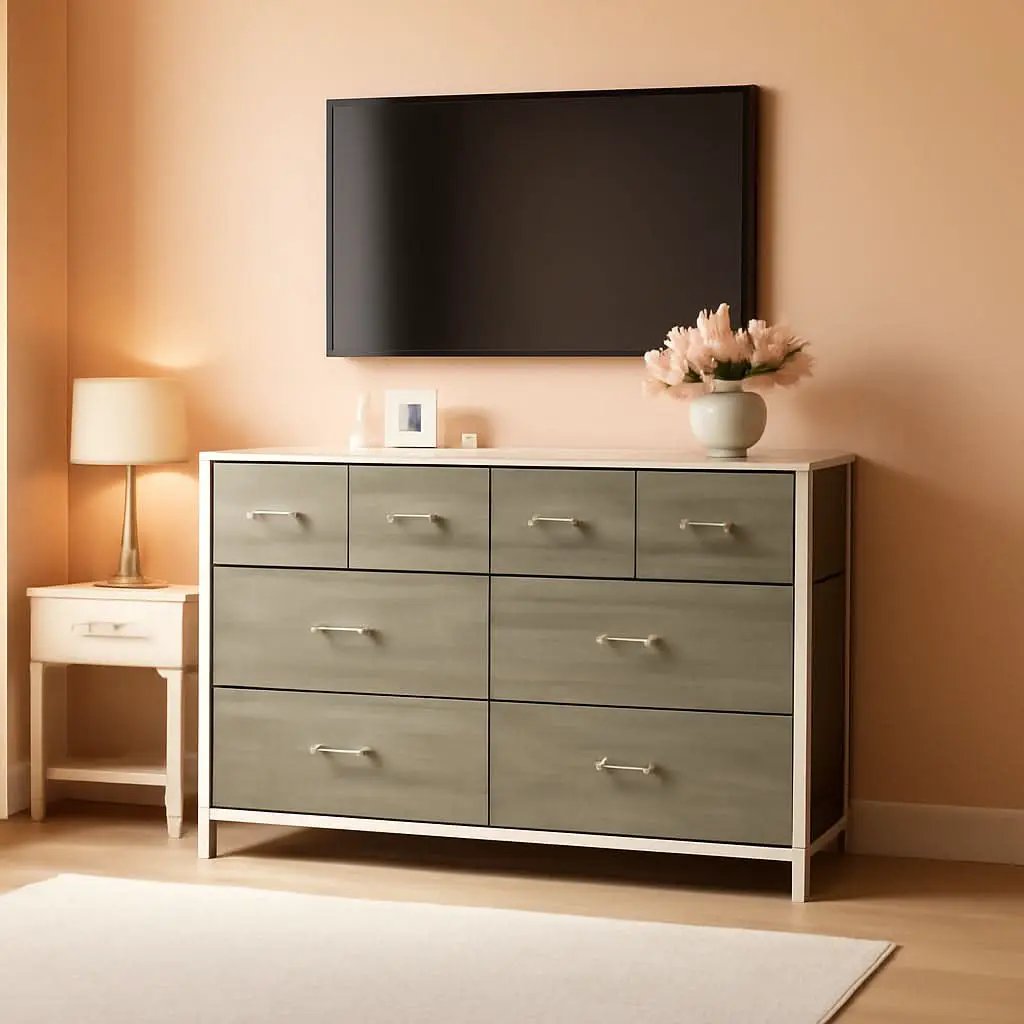 Fabric Storage Tower With Nine Drawers Greige For Bedrooms And Nurseries from PriceLows™