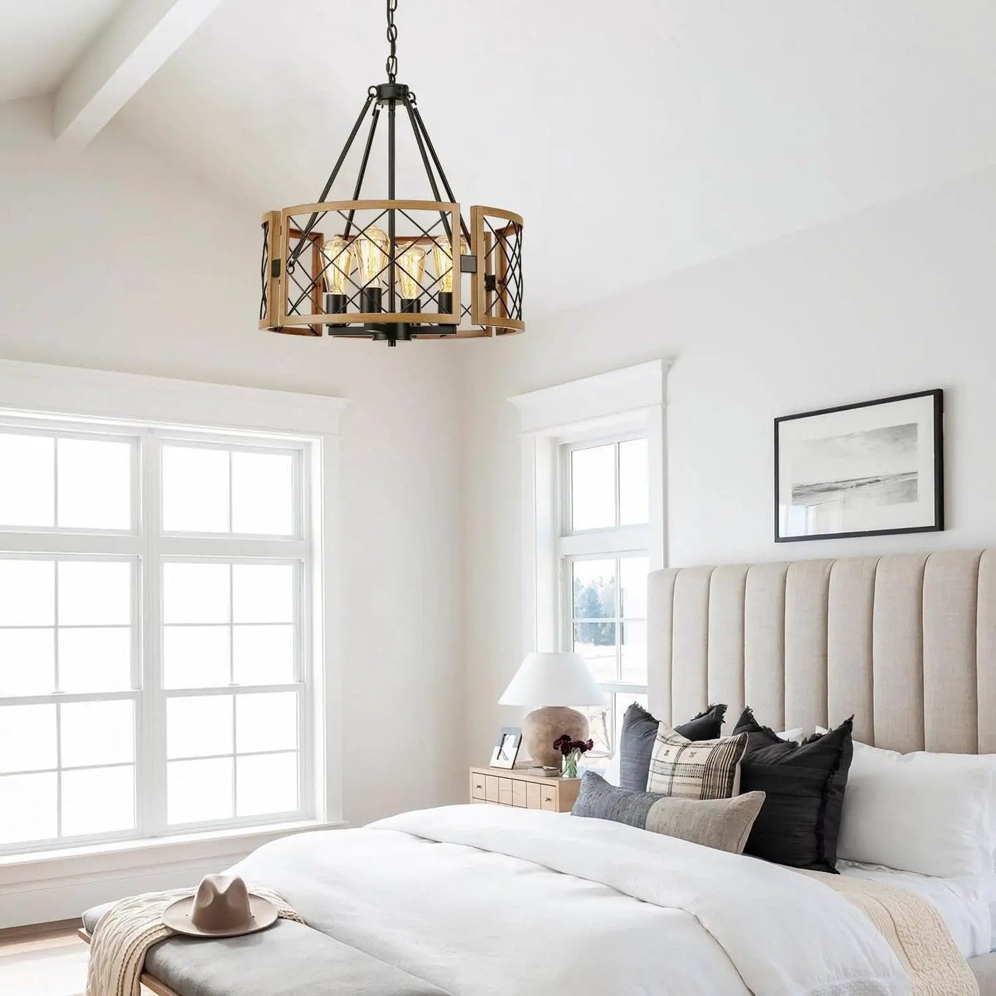 D19 Inch Farmhouse Chandelier 4 Light Pendant Black Oak from PriceLows™