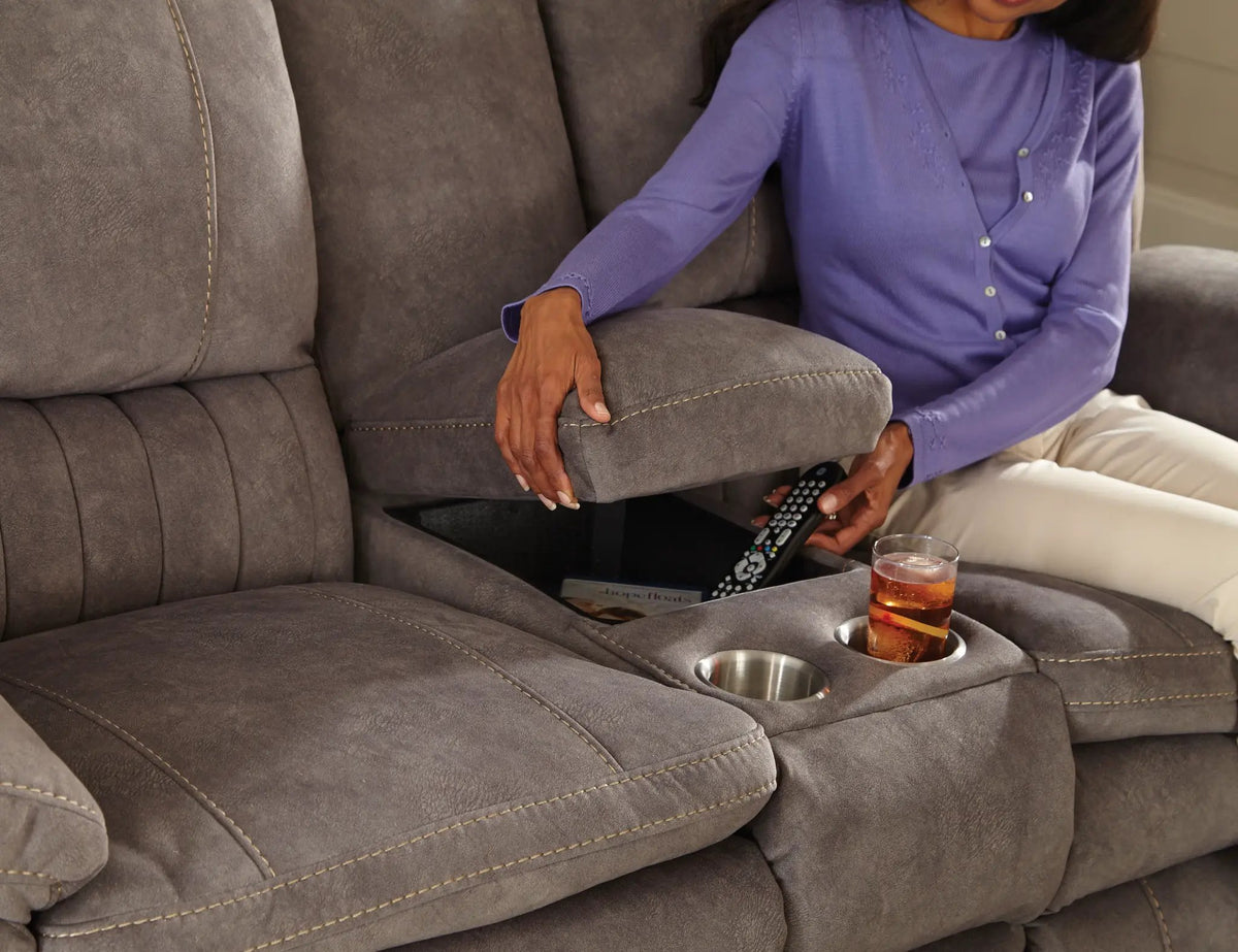 Reyes Power Lay Flat Reclining Console Loveseat With Storage & Cupholders | 2 Pieces | Polyester | Living Room