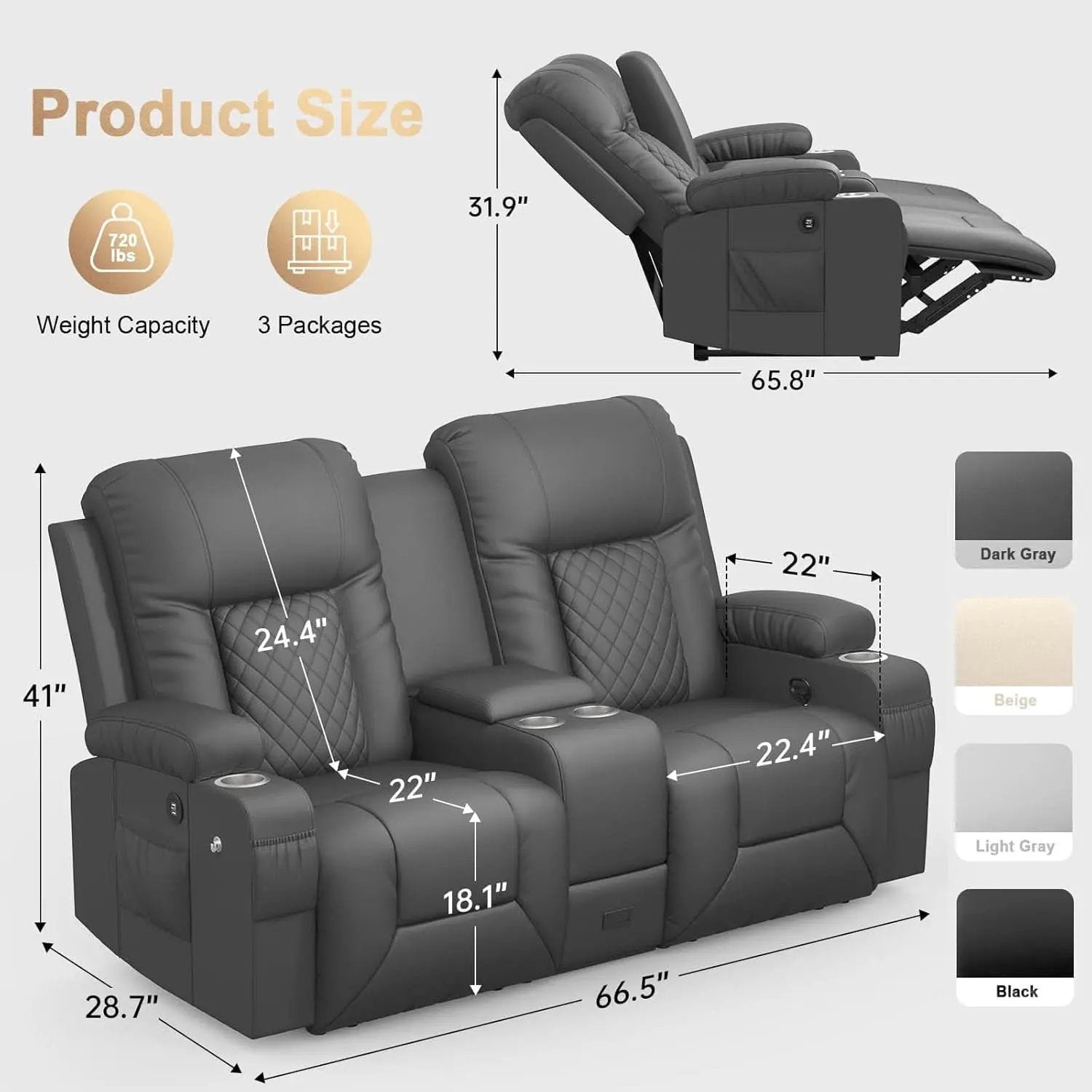 Two Seat Reclining Loveseat With Center Console USB Ports from PriceLows™