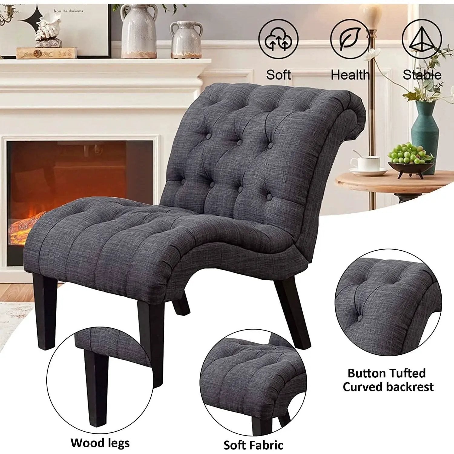Button Tufted Slipper Chair For Compact Living Room Decor from PriceLows™