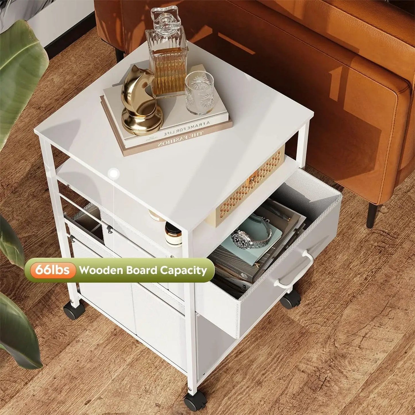 2 Drawer Fabric Vertical Filing Cabinet With Rolling Printer Stand For Home Office White from PriceLows™