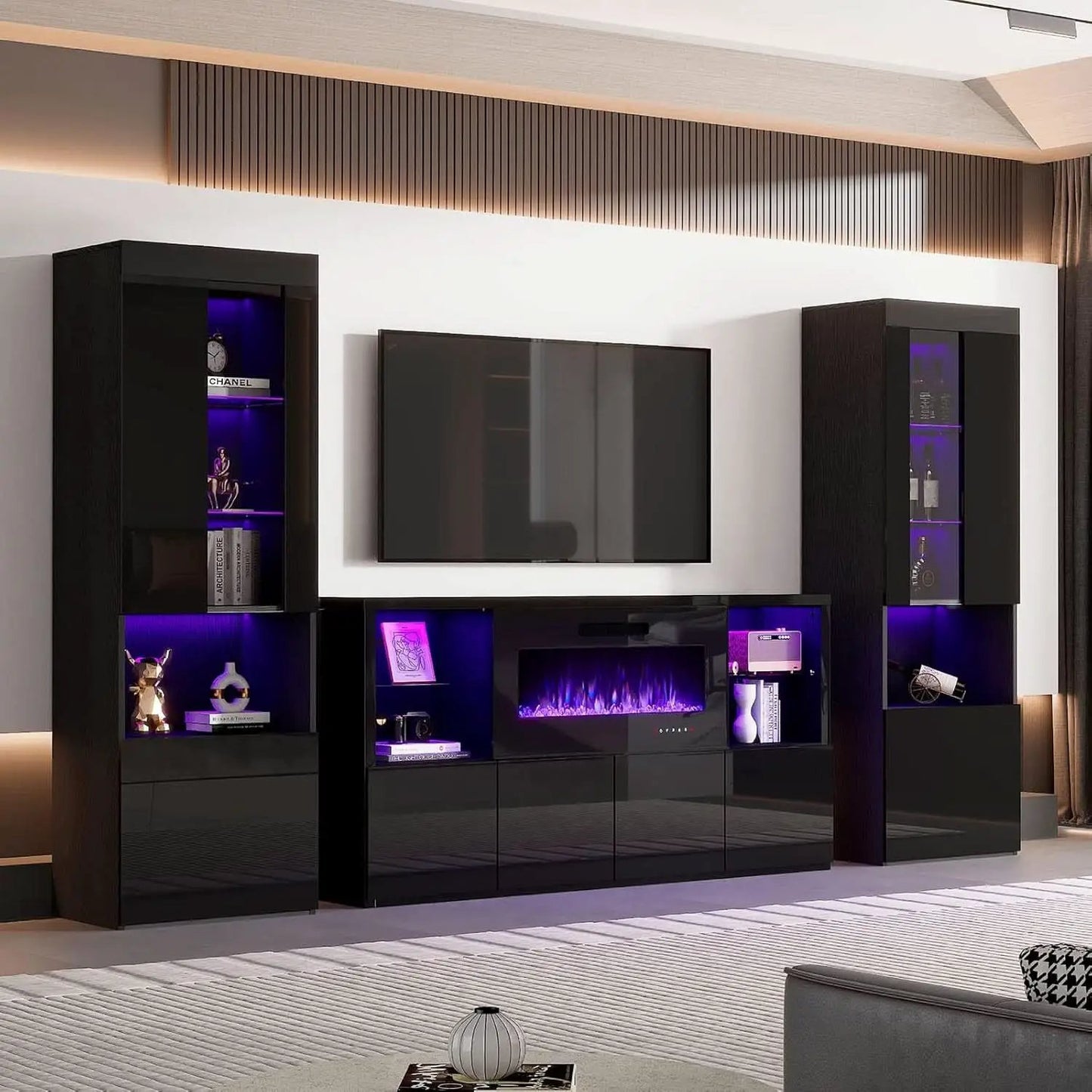 Two Piece 71 Inch Tall Bookcase Storage Cabinet With Glass Doors Set Of Two For Living Room And Office from PriceLows™